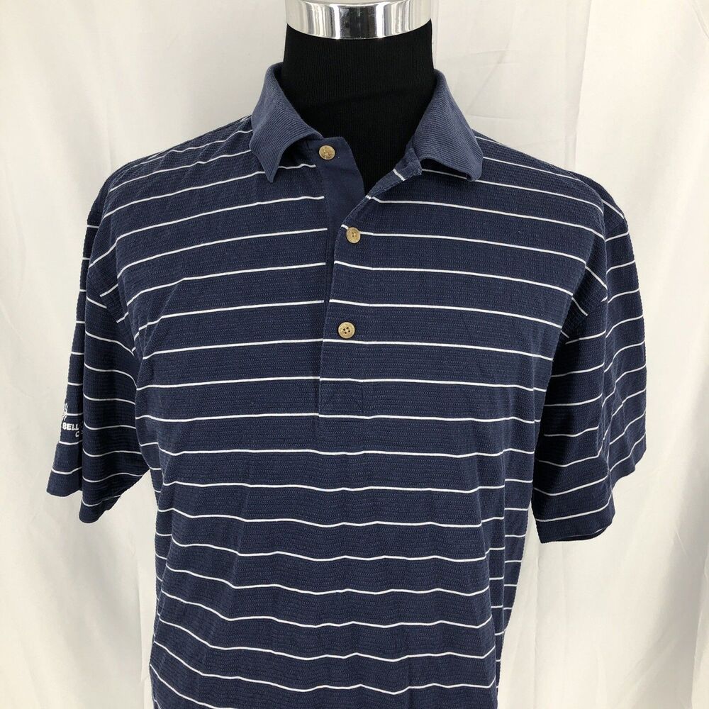 Greg Norman Play Dry Golf Polo Navy White Striped Textured XL Bell South Classic
